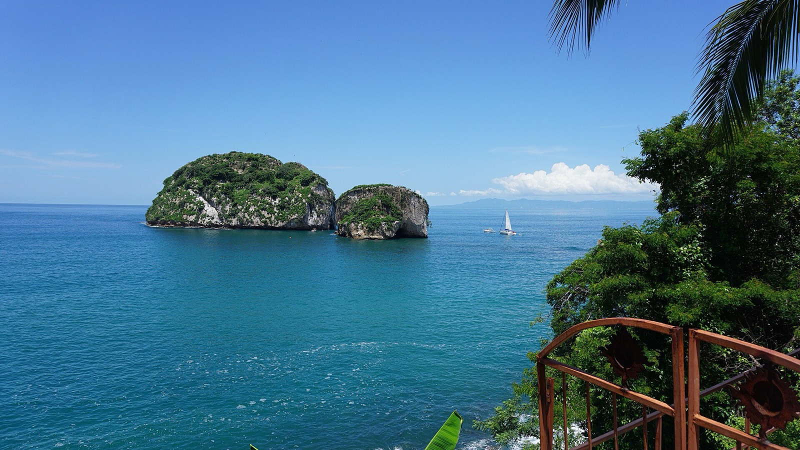The Los Arcos islets in Banderas Bay, seen from the shore near Mismaloya